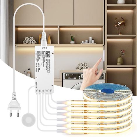 Bande LED COB 6 rouleaux 12 V bande LED blanc chaud avec poignée tactile et poignée interrupteur de variateur pour armoires à vin, étagères, armoires, éclairage de cuisine (1/5)