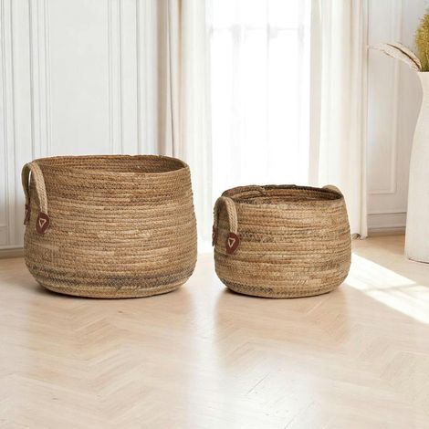 Panier de rangement rond avec poignées, en feuille de bananier (lot de 2) (1/5)