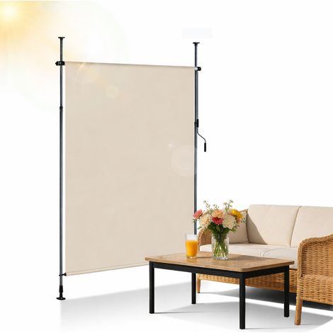Jiubiaz Senkrechtmarkise Außenrollo 120 x 270 cm Balkonrollo mit Handkurbel Sichtschutz Vertikalmarkise ohne Bohren Sonnenschutz Windschutz Markise Creme