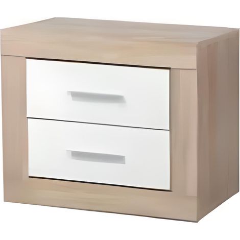 Table de chevet de 2 tiroirs coloris Chêne Cambrian / Blanc - Longueur 54 x profondeur 35 x hauteur 46 cm -PEGANE-