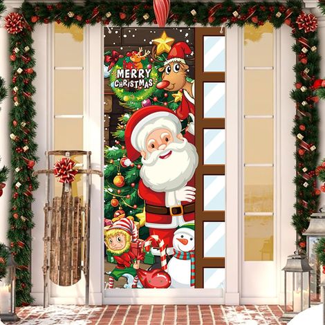 Couverture de Porte Noel Banniere de Porte Noel 200 x 90cm Couverture de Porte de Père Noël Decoration pour Porte d'entrée, Porche-Wapiti (1/5)