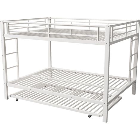 Litera infantil de metal blanco 140 x 200 cm con cama nido y barandillas altas (1/5)