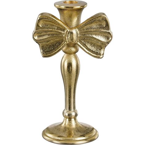 Bougeoir Chandelier Doré en Aluminium avec Nœud pour Bougie de Table et LED 11 x 8 x 20 cm - PANGIVO (1/5)