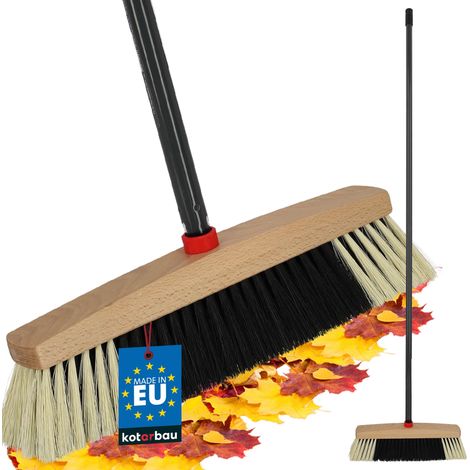 KOTARBAU® Balai Brosse 35 cm - Balai Exterieur Terrasse - avec Poils en PET - Balai avec Manche en Métal - Balai de Jardin - Noir et Beige (1/4)