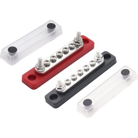 Bloc de Distribution D'alimentation 100A 12V - 48V CC, en cuivre Bus Bar, 2x 3/16" Goujons de borne, 5x 8/32 vis de borne,de Distribution D'énergie, Noir (1/5)