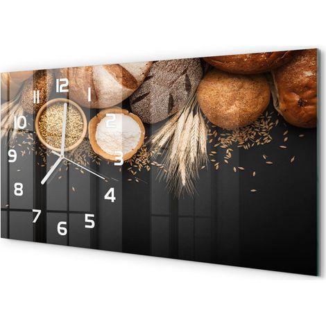 Horloge Murale Salle à Manger 60x30 cm Verre Trempé Design Contemporain Pain et blé (1/5)