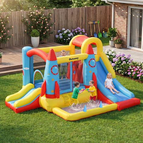 Château gonflable pour enfants de 3 ans et plus avec 2 toboggans, piscine et zone de saut, 330 x 265 x 185 cm, multicolore (1/5)