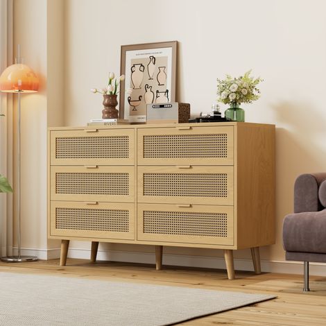 MEUBLIV Kommode mit 6 Schubladen 120x40x76,5 cm Nussbaum – geräumiger Holzstauraum (1/5)