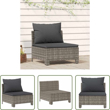 Polyrattan - Garten-Mittelsofa mit Kissen Grau Poly Rattan (1/5)