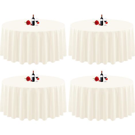 4er-Pack runde Tischdecken 229cm Elfenbein, knitterfrei, waschbar, Polyester