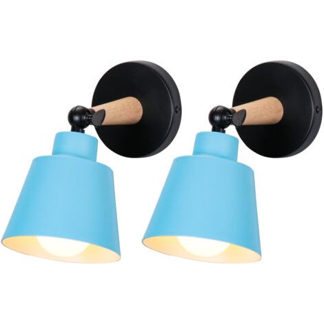 royaluxe- 2PCS Applique Murale Moderne En Bois Lampe Murale Rétro Applique Murale Minimaliste Pour Chambre À Coucher, Couloir E27 Bleu (1/5)