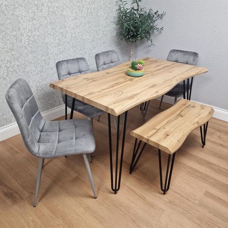 Dining Table Set With Bench And 4 Grey Velvet Chairs Modern Dining Room Furniture