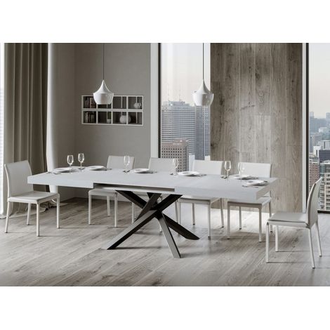 Table extensible 6 à 12 personnes blanche et pieds entrelacés anthracite L 160 à 264 cm Artemis (1/5)