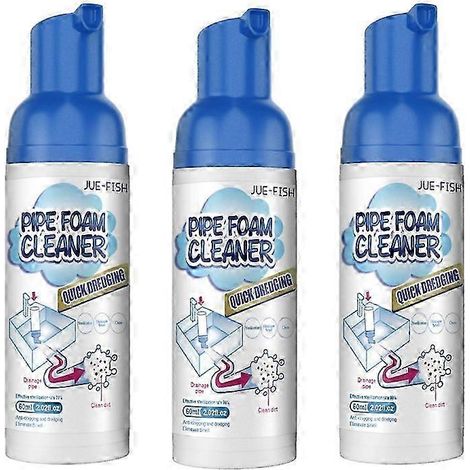 Lot de 3 déboucheurs de canalisations en mousse, désodorisants et efficaces pour la cuisine et la baignoire. Nettoyant puissant pour éviers et canalisations, 60 ml. (1/5)