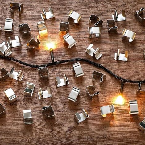 50 Pièces Attaches de Gouttière pour Guirlandes Lumineuses Noël Extérieures Résistantes aux Intempéries (1/4)