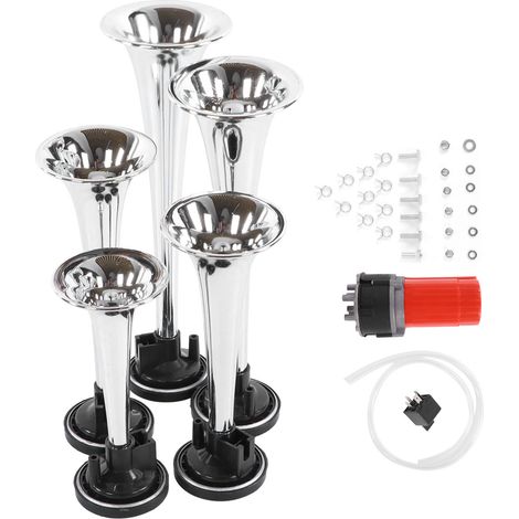 Klaxon pneumatique 5 pièces pour voiture avec compresseur d'air, style jazz, 5 tubes, 130 dB, 12 V, pour camions, bus et bateaux (1/5)