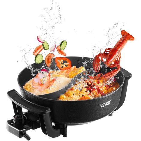 VEVOR Pentola Elettrica a Doppio Sapore, 1360 W, 5 L, Fornello Elettrico Antiaderente con Divisore, Coperchio in Vetro Trasparente, Controllo Temperatura, Pentola Cinese per Cene in Famiglia