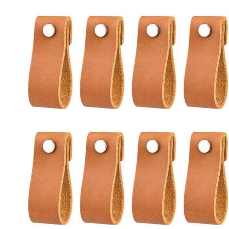 poignées en cuir pour meubles 6 2 cm poignées en cuir vintage faites à la main pour meubles de cuisine - salle de bain - armoires(café，8Pcs) (1/4)