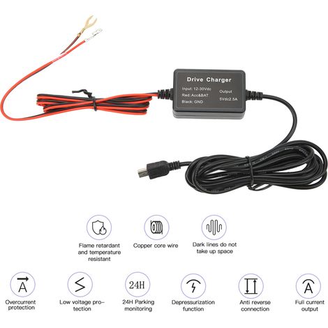 Kit de câblage pour caméra embarquée, adaptateur mini USB pour caméra embarquée, GPS pour caméra embarquée, kit de câblage pour caméra embarquée 12V-30V vers 5V (1/5)
