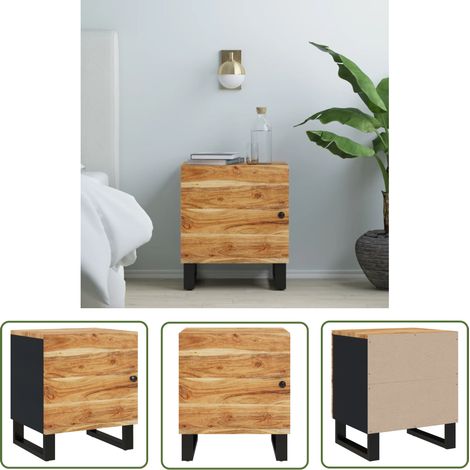 The Living Store Nachttisch 40x33x46 cm Massivholz Akazie - Industriel Stil - Nachttisch - Wohnzimmer - Holz Tisch - Akasieholzmöbel (1/5)