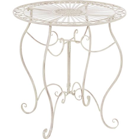 Table de jardin ronde style rustique en fer forgé crème vieilli 100003046 (1/5)