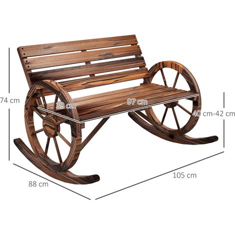 Balancelle de jardin Outsunny, balancelle 2 places, avec accoudoirs en forme de roue, pour balcon, jardin, terrasse, finition carbonisée. (1/5)