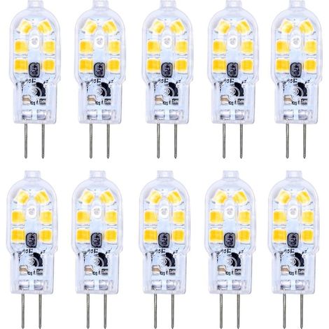 Ampoule LED G4 12 V 2 W blanc froid 6000 K, 200 lm, équivalent halogène G4 bipolaire 10 W/20 W, lampe LED G4 12 V AC/DC pour camping-car/hotte de cuisine, non dimmable, lot de 10 (1/5)