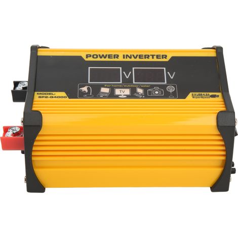 Convertisseur de tension à onde sinusoïdale modifiée 300 W pour voiture, convertisseur CC 12 V vers CA 220 V avec double port USB et affichage de la tension (jaune) (1/5)