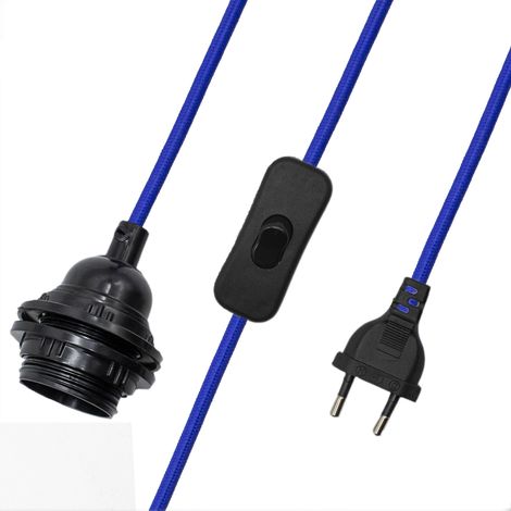Cable alimentacion trenzado portalampara E27 con interruptor 2 M Azul (1/5)