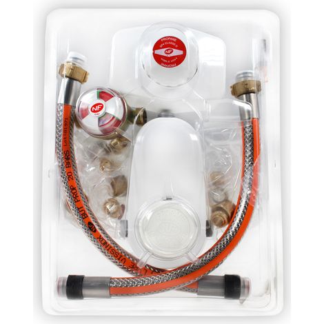 Favex – Kit propane bi-bouteille – Inverseur automatique 8kg/h – Détendeur 4kg/h 37mbar – 2 lyres inox 35cm – Raccords à braser
