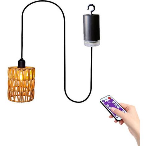 Suspensions à piles - Suspension - Suspensions LED avec télécommande - Luminaires décoratifs d'intérieur - Couleur bois naturel - Rotin couleur bois naturel (1/5)