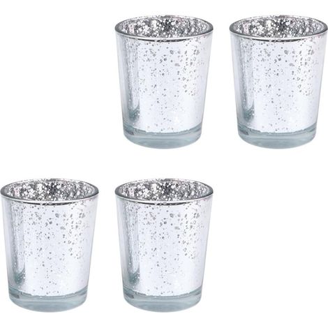 Lot de 4 Photophores en Verre Argenté, Style Vintage Chic, Forme Classique pour Décoration de Table et Mariage, pour Bougies d'anniversaire (1/5)