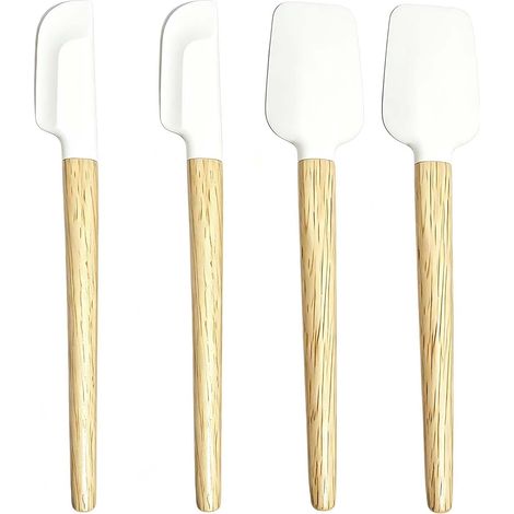4PCS Spatule Silicone Cuisine, Silicone Spatula, Maryse Pâtisserie Souple avec Manche Bois, Ustensile Antiadhésif pour Gâteau, Crème, Cuisson, Mélange et Préparation Maison (1/5)