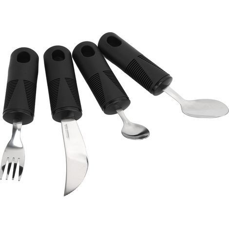 Ensemble de 4 Couverts Ergonomiques pour Seniors, Cuillère Fourchette Couteau en Inox avec Manche Anti-Dérapant - Idéal pour Arthrite et Maladie de Parkinson (1/5)