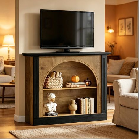 Mueble recibidor consola con almacenaje de madera negro OKMYHOME (1/5)