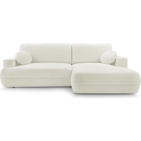 Selsey Fuerro – Ecksofa mit Schlaffunktion, Bettkasten, Ottomane rechts, Strukturstoff wasserabweisend, Weiß