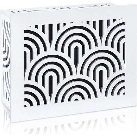 Plaque de sonnette pour mur intérieur, motif ondulé esthétique en bois pour la maison, ajustement universel et facile à installer, boîte de sonnette décorative moderne uniquement, blanc (1/5)