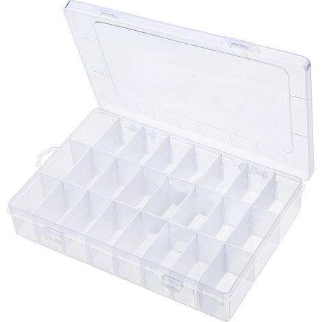 Boîte à bijoux transparent - 24 compartiments - Boîtes de rangement transparent - Boîtes de rangement pour bijoux et perles - Petits accessoires (1/5)