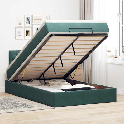 Cama otomana con colchón&LED terciopelo verde oscuro 120x190cm vidaXL (1/5)