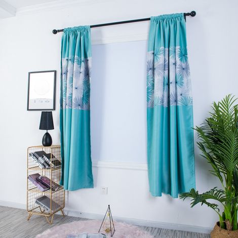 Rideaux décoratifs en polyester à motif chrysanthème imprimé pour salon et chambre, bleu (1/5)