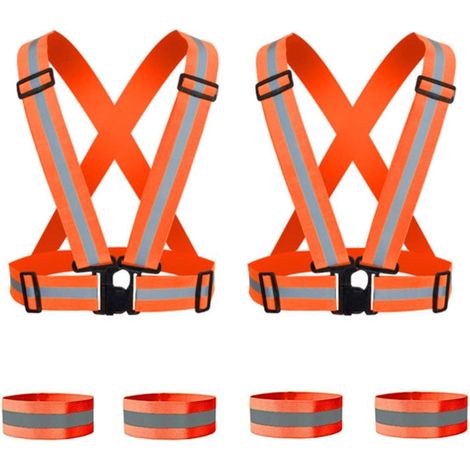 Lot de 2 gilets de sécurité réfléchissants réglables pour cyclisme, course, randonnée (1/5)
