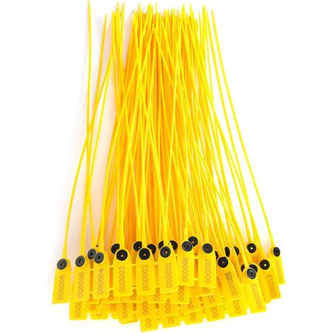 Plomben Lot de 100 étiquettes de scellement de sécurité jaunes 40 cm Serre câbles numérotés Sceau en plastique sécurité transport (1/4)