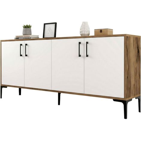 Dmora - Buffet Dpedrol, Buffet du salon, Commode de salon, Garde-manger de cuisine, 180x35h78 cm, Noyer et Blanc