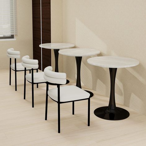 Table basse ronde 70 cm effet marbre noir et blanc, style moderne, piètement métal, table d'appoint pour salon, salle à manger 2 personnes (1/5)