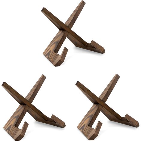 3 Pièces - Support Assiette - Porte Assiette - Présentoir Bois Massif Pour Table Exposition Cuisine Salon Naturel 16,6 cm