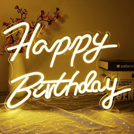 Enseigne lumineuse néon « Joyeux anniversaire » à LED blanc chaud, alimentée par USB, idéale pour la décoration murale, la maison, une chambre, un bar, un club ou une fête d'anniversaire.