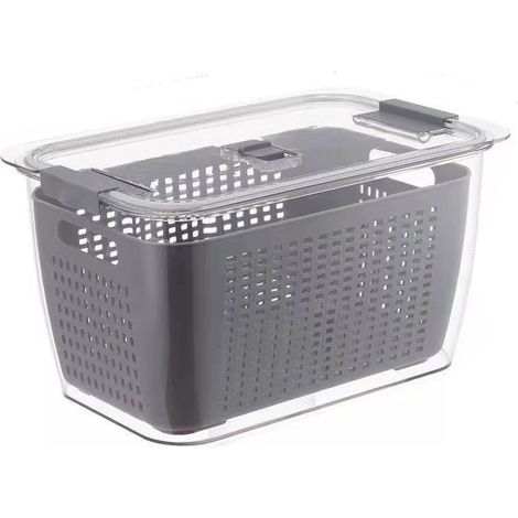 Japanischer 2-stöckiger Abtropfkorb mit Filter für Küche und Kühlschrank, Grau, 4,5 l, PET – Aufbewahrung für Obst und Gemüse