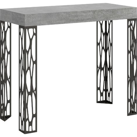Console extensible design bois et acier anthracite Kiza 3 rallonges 2 pieds-Gris ciment-2 pieds-3 rallonges (1/5)