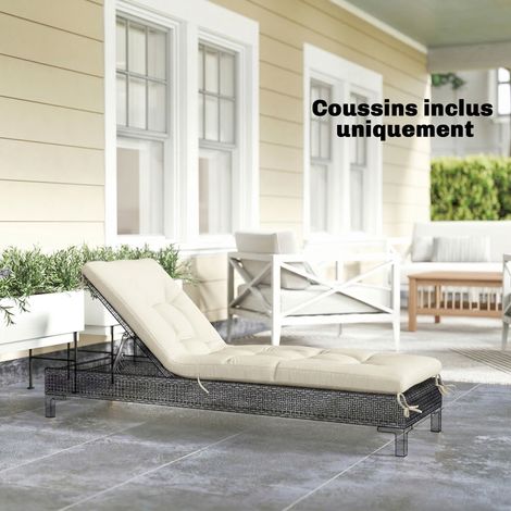 Cojín para tumbona de espuma viscoelástica con correas, protección UV50+, 198x65x13cm, beige.