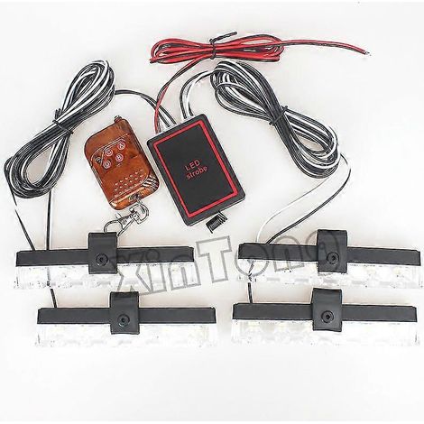 Lampe stroboscopique de police pour voiture, télécommande sans fil, 4x6 LED, gyrophare d'ambulance, 12 V CC, gyrophare de signalisation, accessoires d'urgence FSO clignotants - 2 rouges, 2 bleues - sa (1/4)